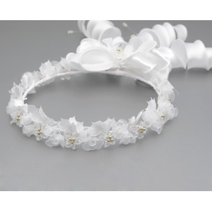 Wianek komunijny biały złoty 011