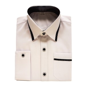 Koszula z wzorem w kropki. Czarna lamówka