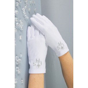 Rękawiczki komunijne IHS srebbrne