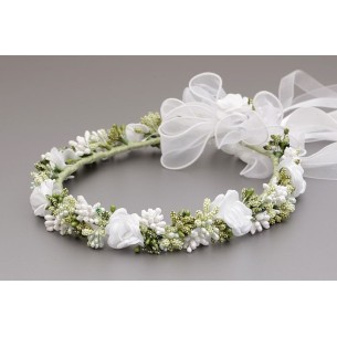 Wianek komunijny zielony z białym 080