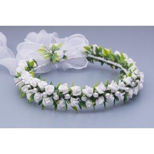 Wianek komunijny zielony  z perłami 116