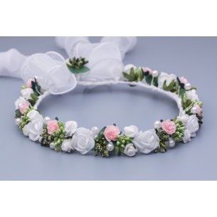 WIANEK Komunijny róż perełki