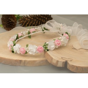 Wianek na komunię różowe różyczki 065C