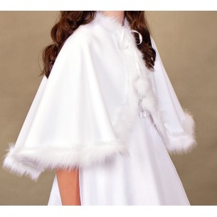 Pelerynka dla dziewczynki z "piórkami marabuta" śnieżnobiała