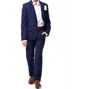 Garnitur chłopięcy granatowy w prążki