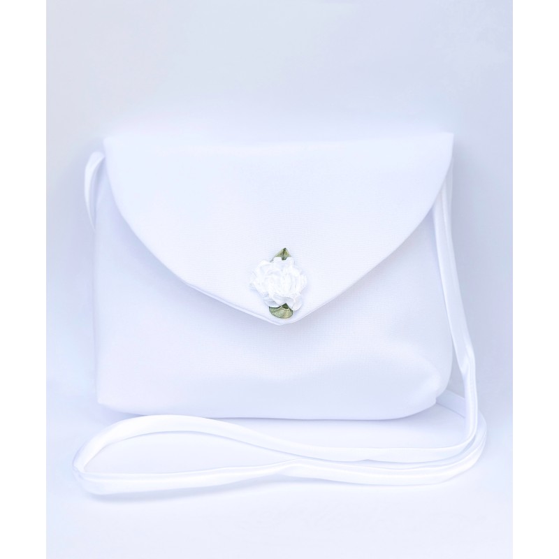 Torebka komunijna do alby z zielonym kwiatem