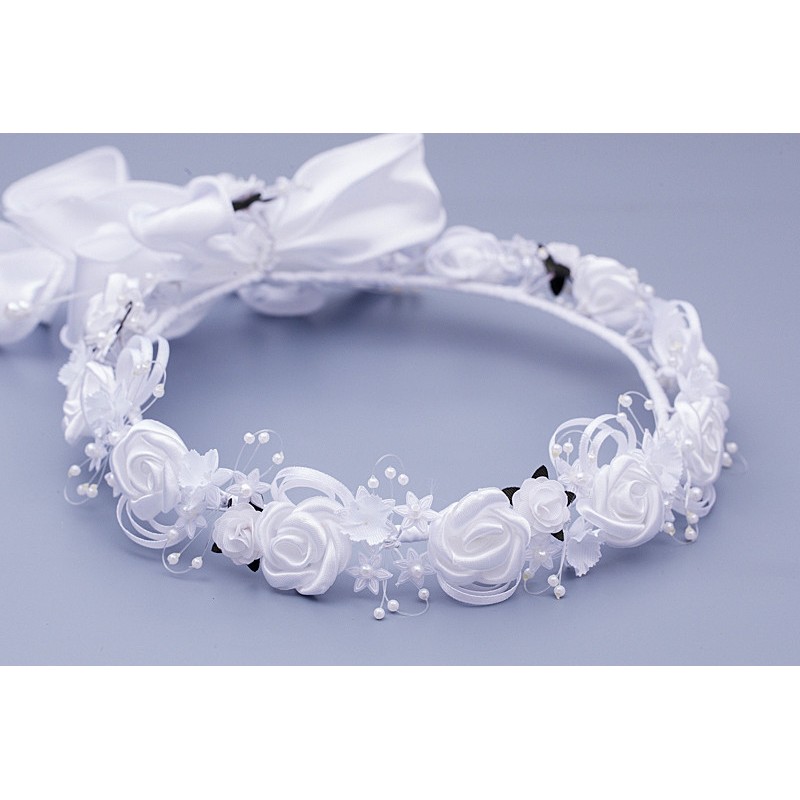 Wianek komunijny biały zielony 044