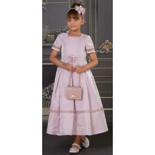 Różowa sukienka z kokardką, torebka, opaska, na przebranie wizytowa